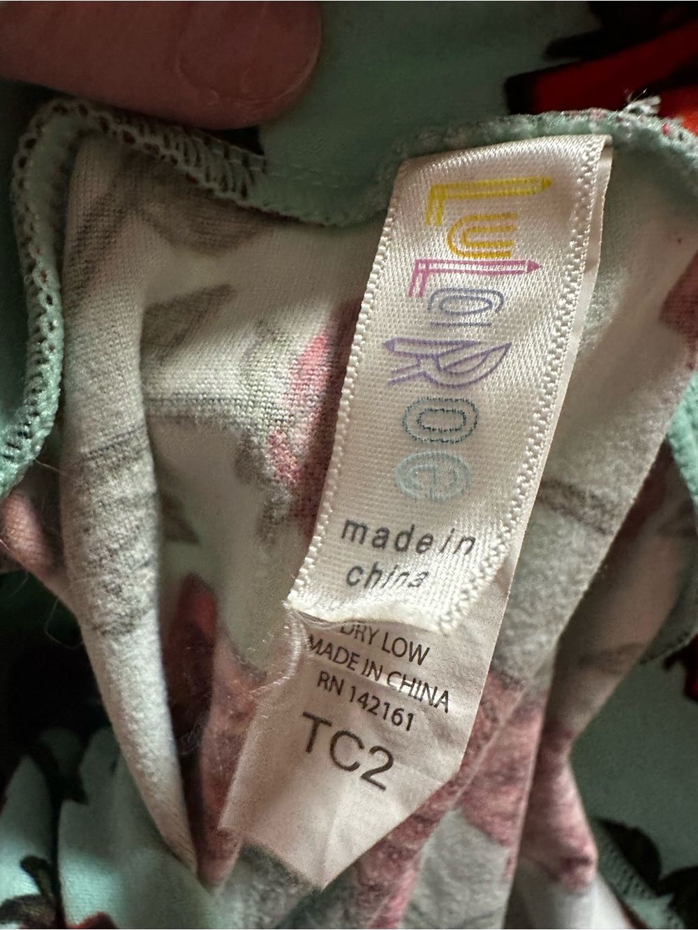 LuLaRoe Mint Leggings with Red Rose Print - Picture 3 of 3